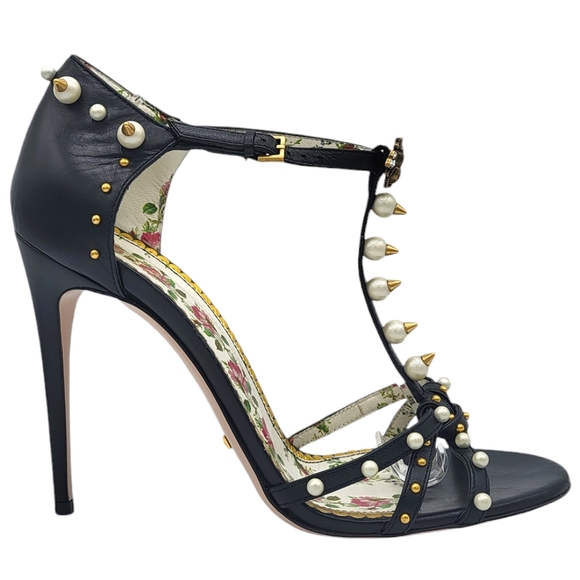 Gucci Regina Pearl Studded Strappy Sandals Black 40 - Picture 3 of 16